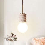 Alvia Travertine Pendant Light – Sculpted Stone & Brass Modern Hanging Lamp