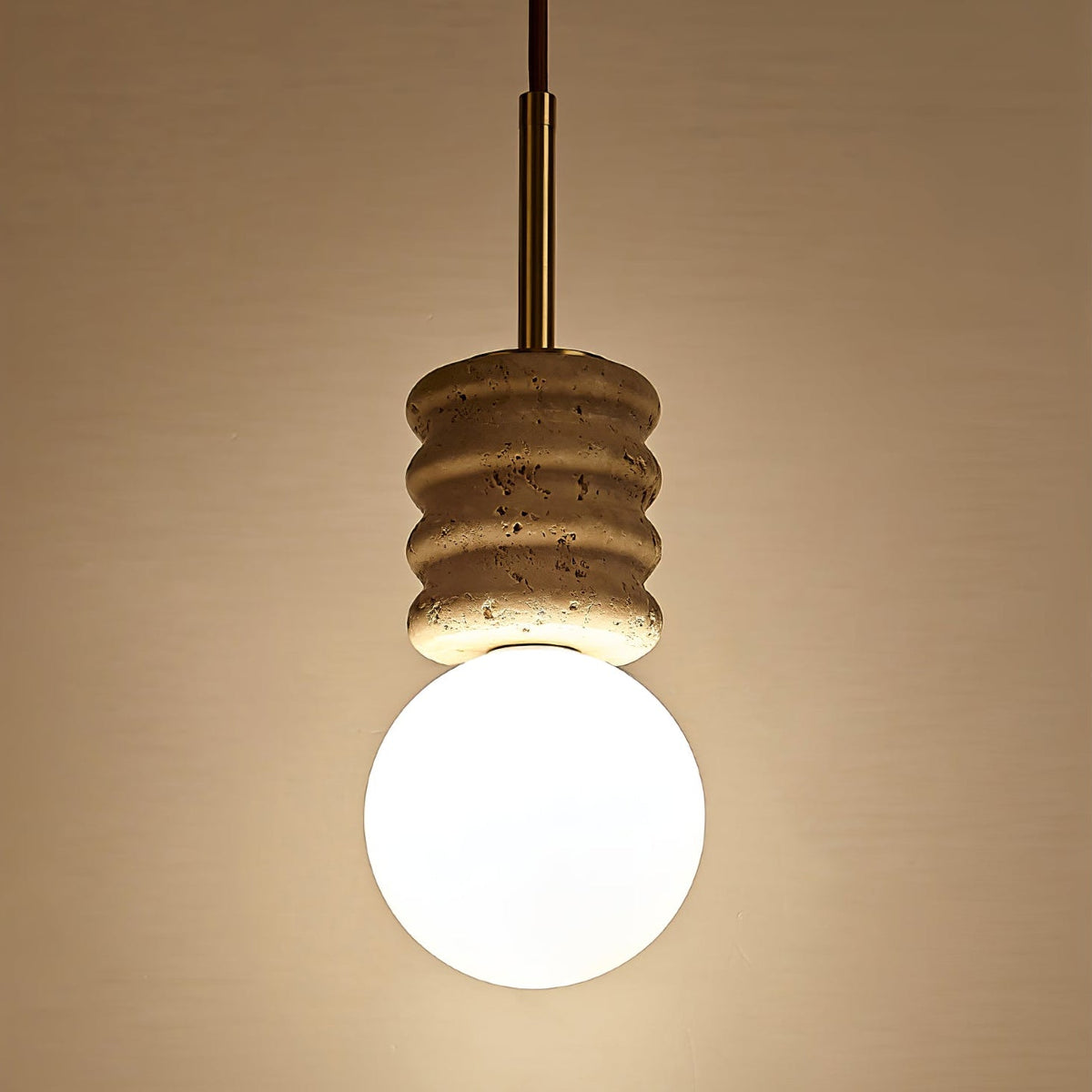 Alvia Travertine Pendant Light – Sculpted Stone & Brass Modern Hanging Lamp
