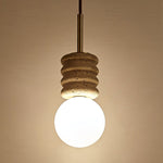 Alvia Travertine Pendant Light – Sculpted Stone & Brass Modern Hanging Lamp