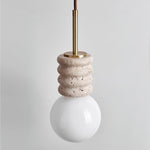 Alvia Travertine Pendant Light – Sculpted Stone & Brass Modern Hanging Lamp