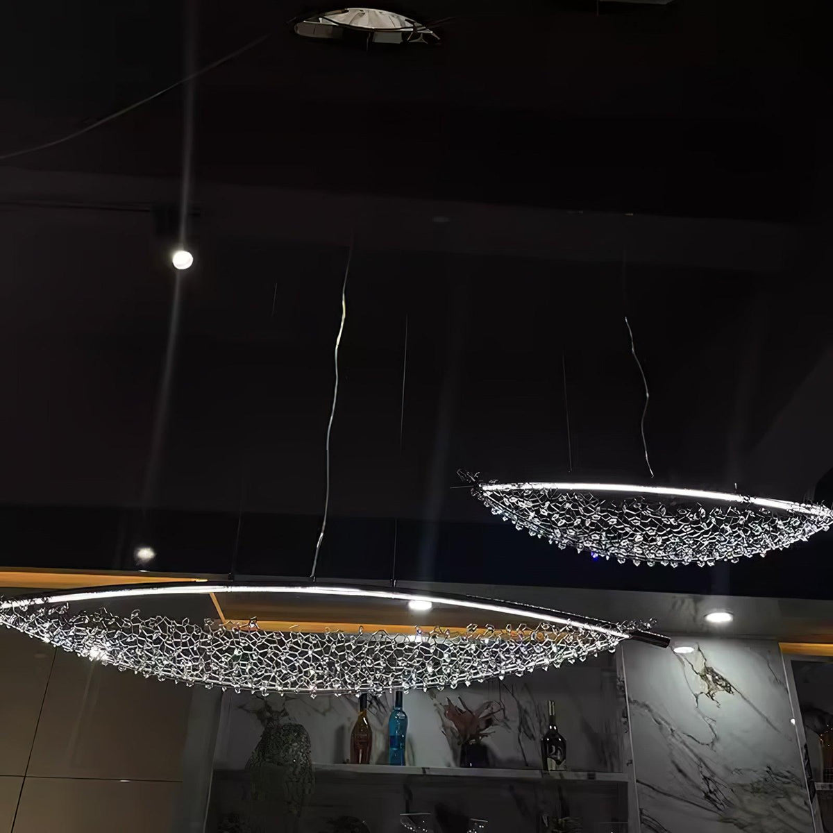 Amaca Crystal LED Linear Pendant Light, Modern Minimalist Chandelier