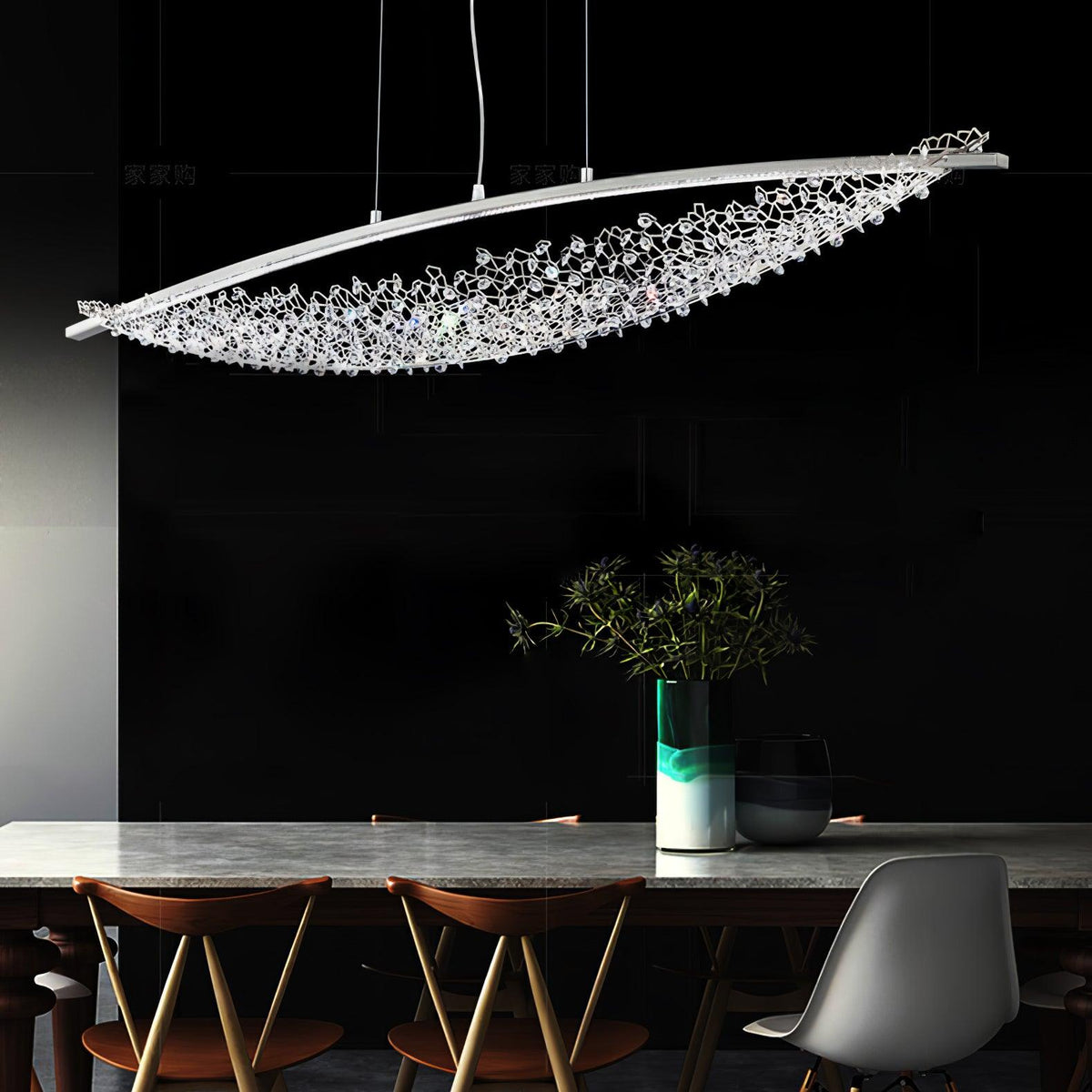 Amaca Crystal LED Linear Pendant Light, Modern Minimalist Chandelier