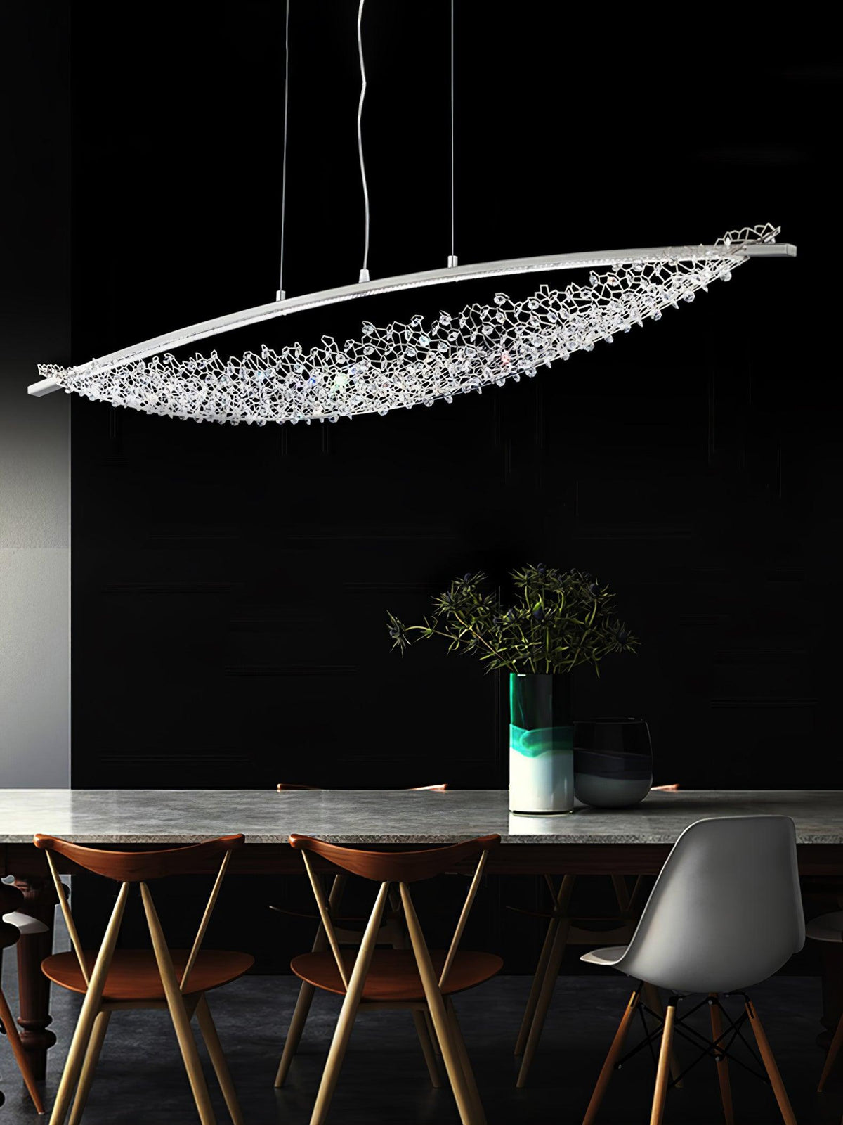 Amaca Crystal LED Linear Pendant Light, Modern Minimalist Chandelier