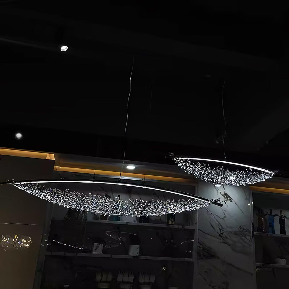 Amaca Crystal LED Linear Pendant Light, Modern Minimalist Chandelier