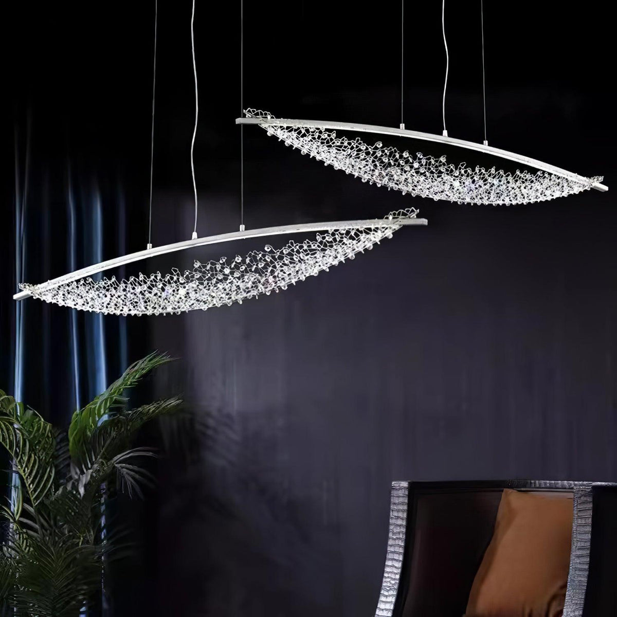 Amaca Crystal LED Linear Pendant Light, Modern Minimalist Chandelier