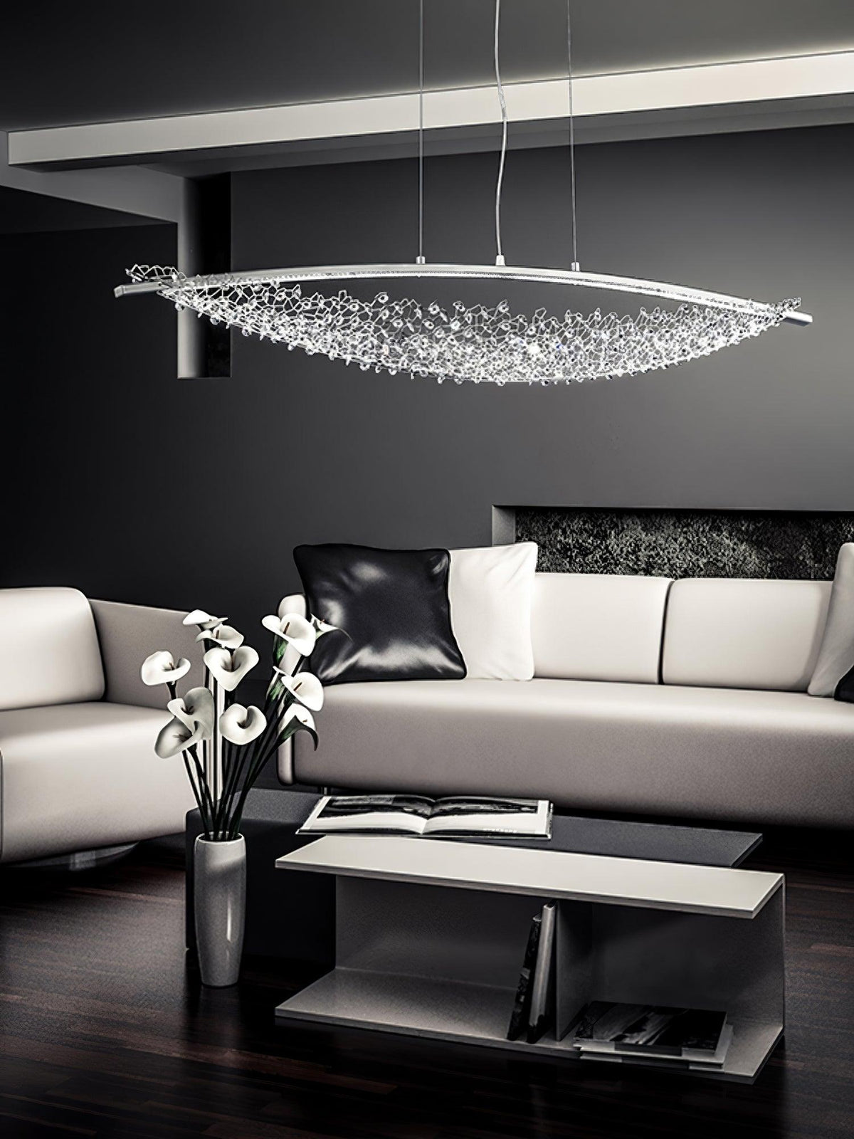 Amaca Crystal LED Linear Pendant Light, Modern Minimalist Chandelier