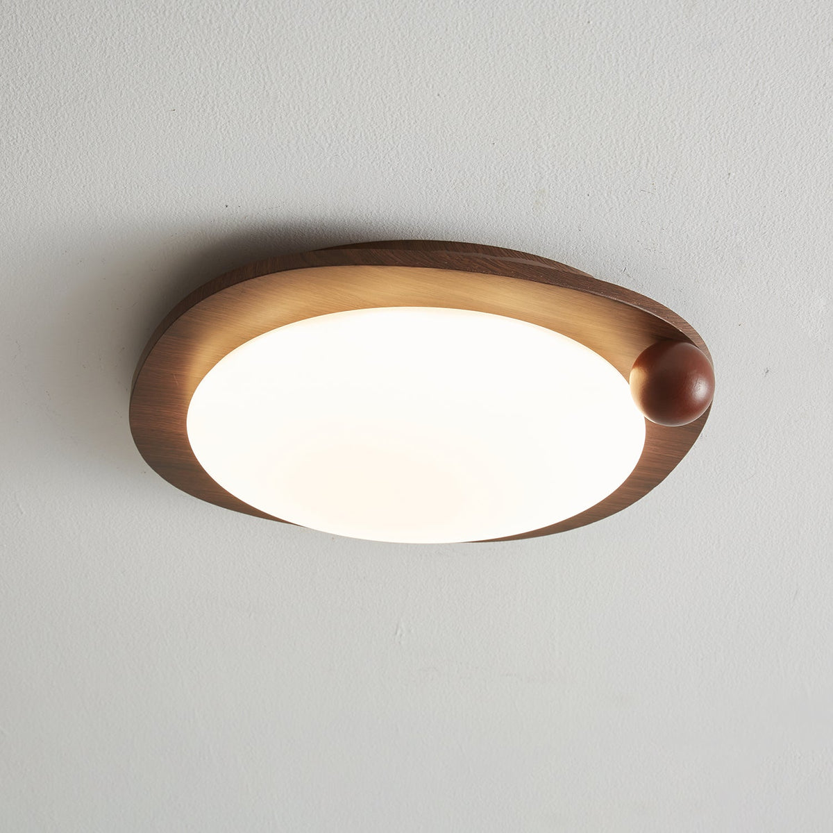 Amalphi Oval LED Ceiling Light with Walnut Wood Grain Finish