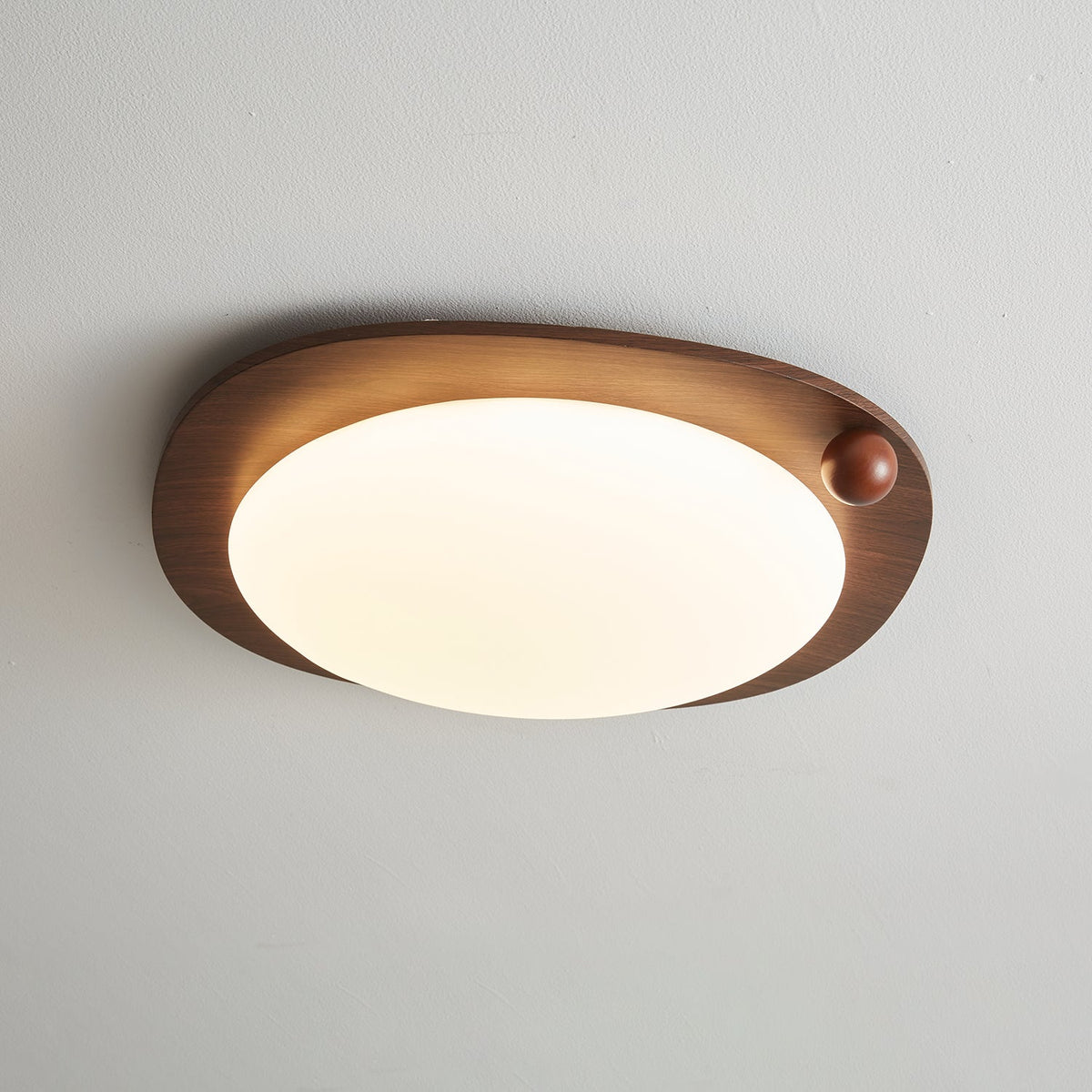 Amalphi Oval LED Ceiling Light with Walnut Wood Grain Finish