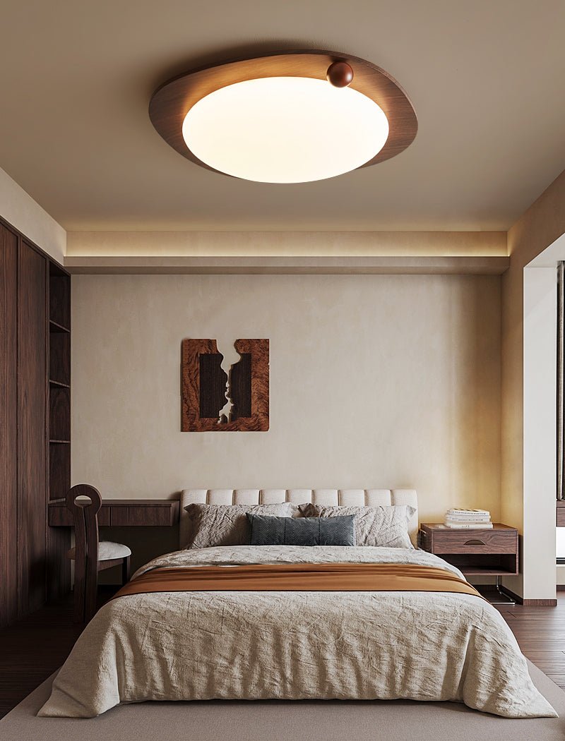 Amalphi Oval LED Ceiling Light with Walnut Wood Grain Finish