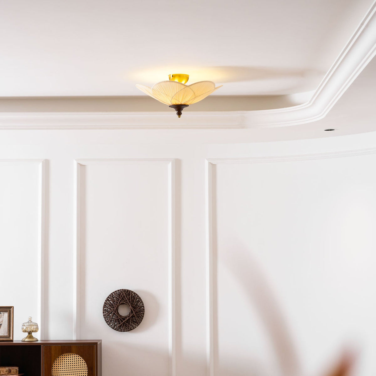 Amara Bloom Flush Mount Ceiling Light – Modern Fabric & Wood Semi-Flush Fixture