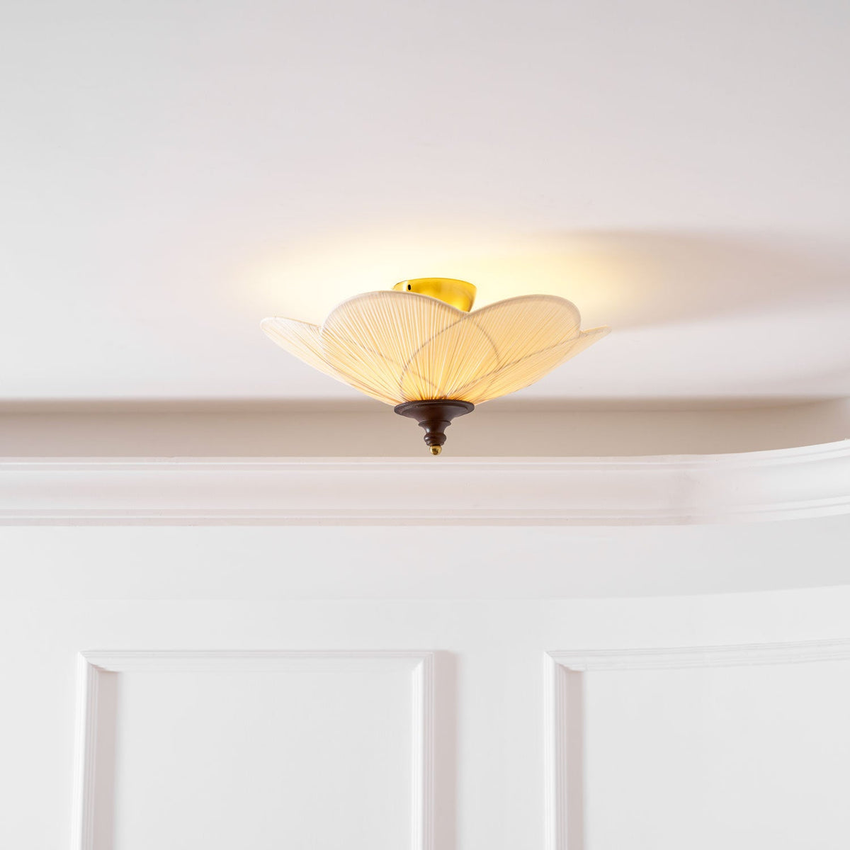 Amara Bloom Flush Mount Ceiling Light – Modern Fabric & Wood Semi-Flush Fixture