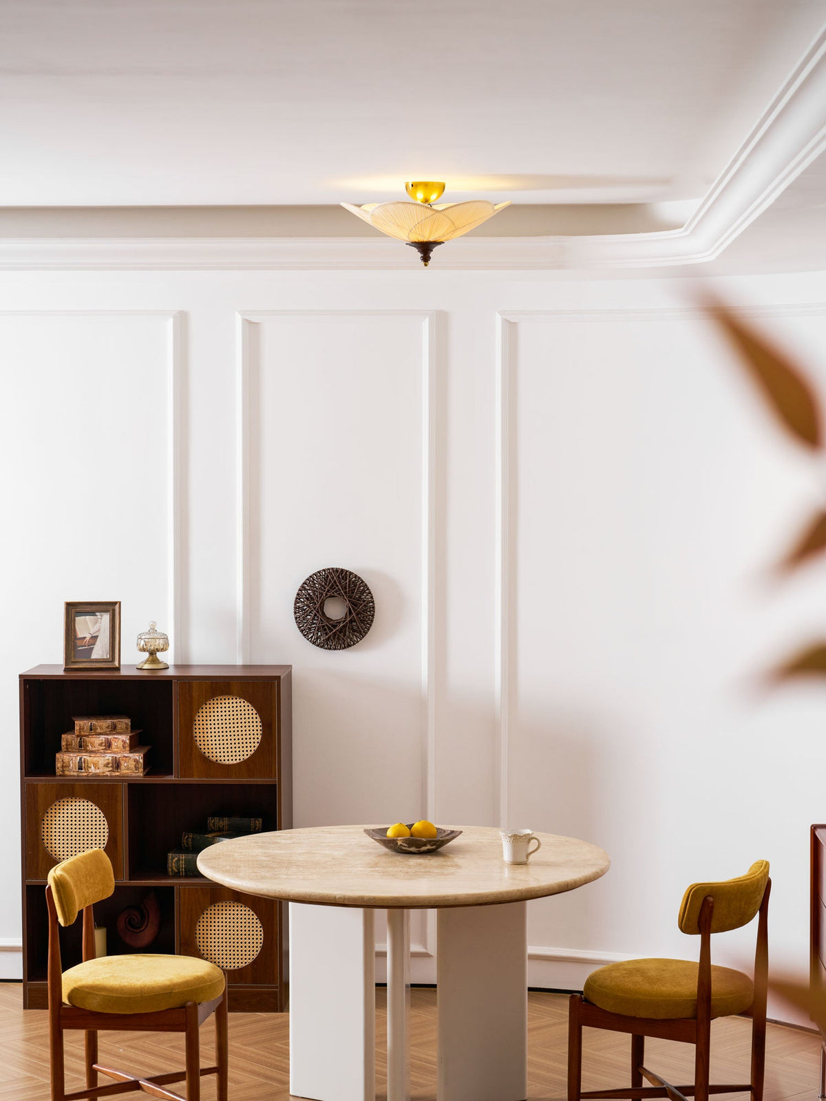 Amara Bloom Flush Mount Ceiling Light – Modern Fabric & Wood Semi-Flush Fixture