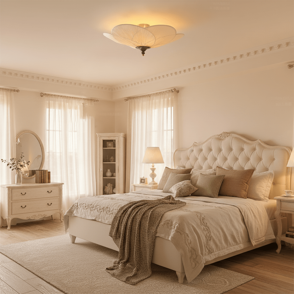 Amara Bloom Flush Mount Ceiling Light – Modern Fabric & Wood Semi-Flush Fixture