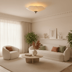 Amara Bloom Flush Mount Ceiling Light – Modern Fabric & Wood Semi-Flush Fixture