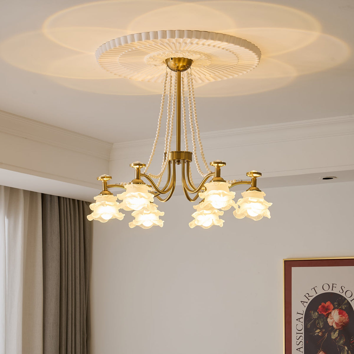 Amaris Rose Chandelier – Modern Gold Glass Pendant Light for Dining Room and Living Room