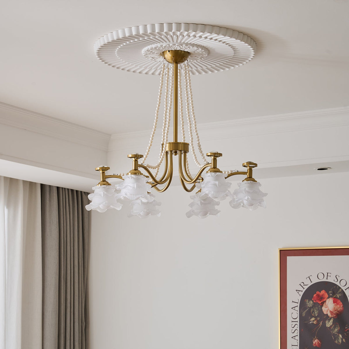 Amaris Rose Chandelier – Modern Gold Glass Pendant Light for Dining Room and Living Room