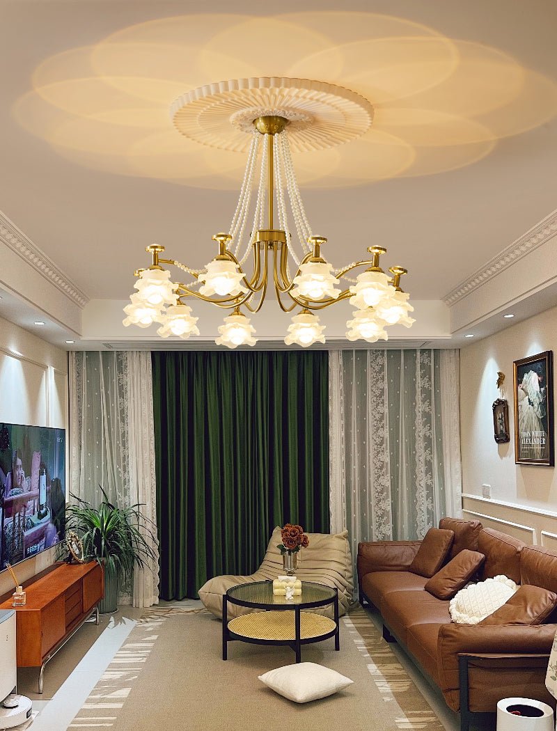 Amaris Rose Chandelier – Modern Gold Glass Pendant Light for Dining Room and Living Room