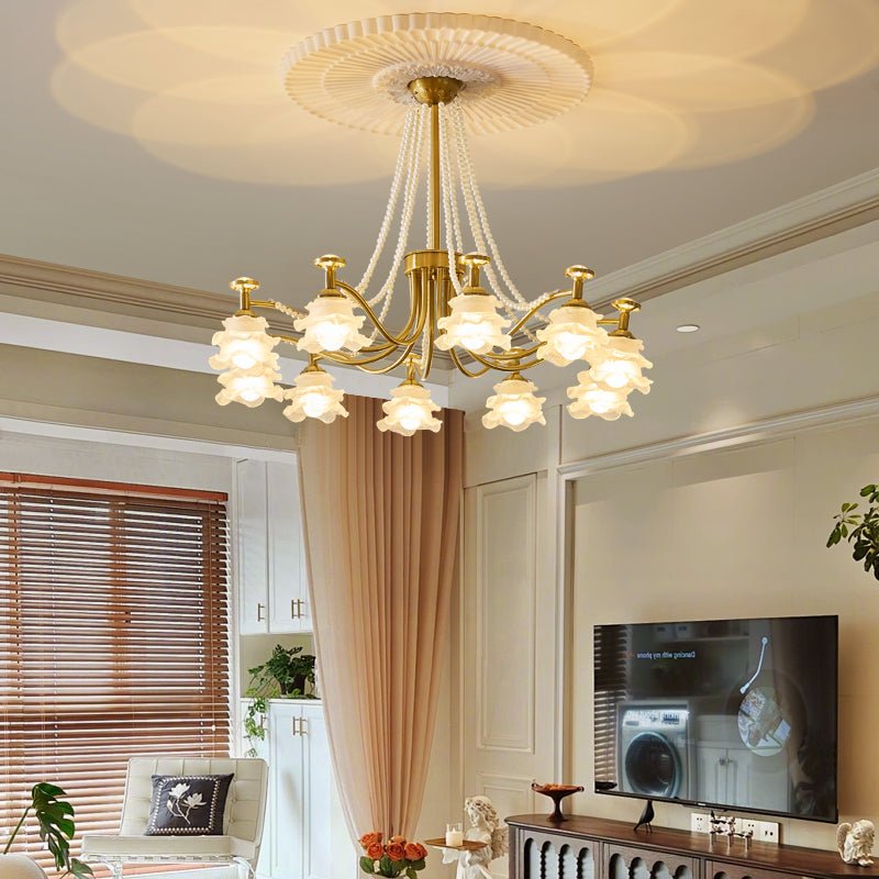 Amaris Rose Chandelier – Modern Gold Glass Pendant Light for Dining Room and Living Room