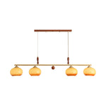 Amber Trio Pendant Light – Brass & Wood Linear Chandelier