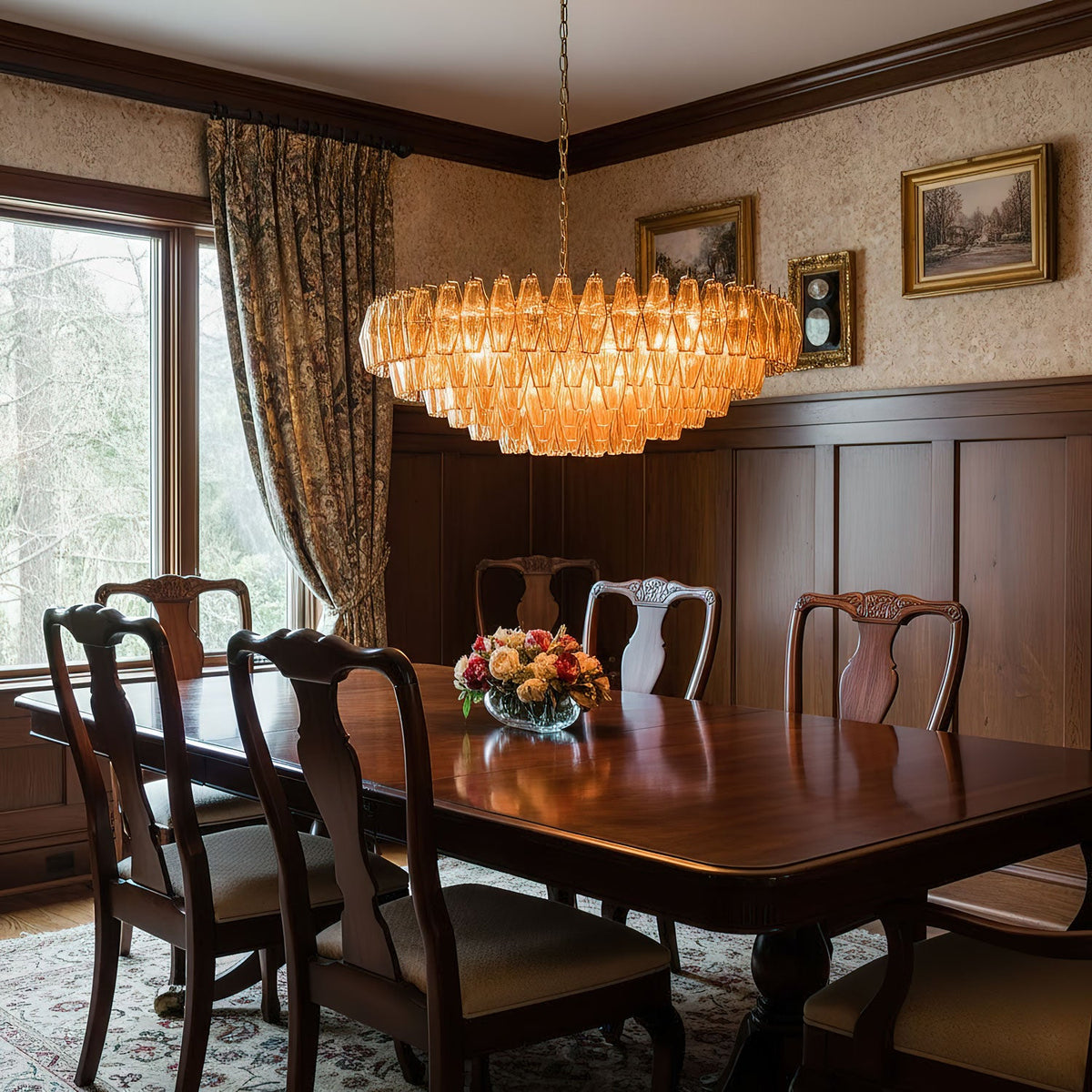 Amber Sorrento Multi-Tier Glass Chandelier, 59-Inch Wide Statement Lighting