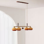 Amber Trio Pendant Light – Brass & Wood Linear Chandelier