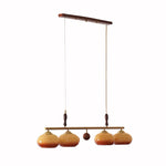 Amber Trio Pendant Light – Brass & Wood Linear Chandelier