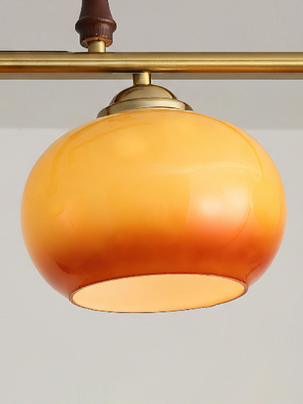 Amber Trio Pendant Light – Brass & Wood Linear Chandelier