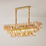 Amber Prism Glass Chandelier with Gold Frame – Modern Luxury Lighting