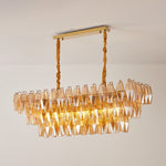 Amber Prism Glass Chandelier with Gold Frame – Modern Luxury Lighting