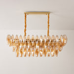 Amber Prism Glass Chandelier with Gold Frame – Modern Luxury Lighting