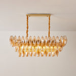 Amber Prism Glass Chandelier with Gold Frame – Modern Luxury Lighting