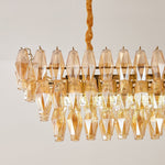 Amber Prism Glass Chandelier with Gold Frame – Modern Luxury Lighting