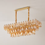 Amber Prism Glass Chandelier with Gold Frame – Modern Luxury Lighting