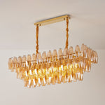Amber Prism Glass Chandelier with Gold Frame – Modern Luxury Lighting
