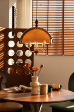 Amber Dome Pendant Light with Walnut Accents – Modern Retro Illumination