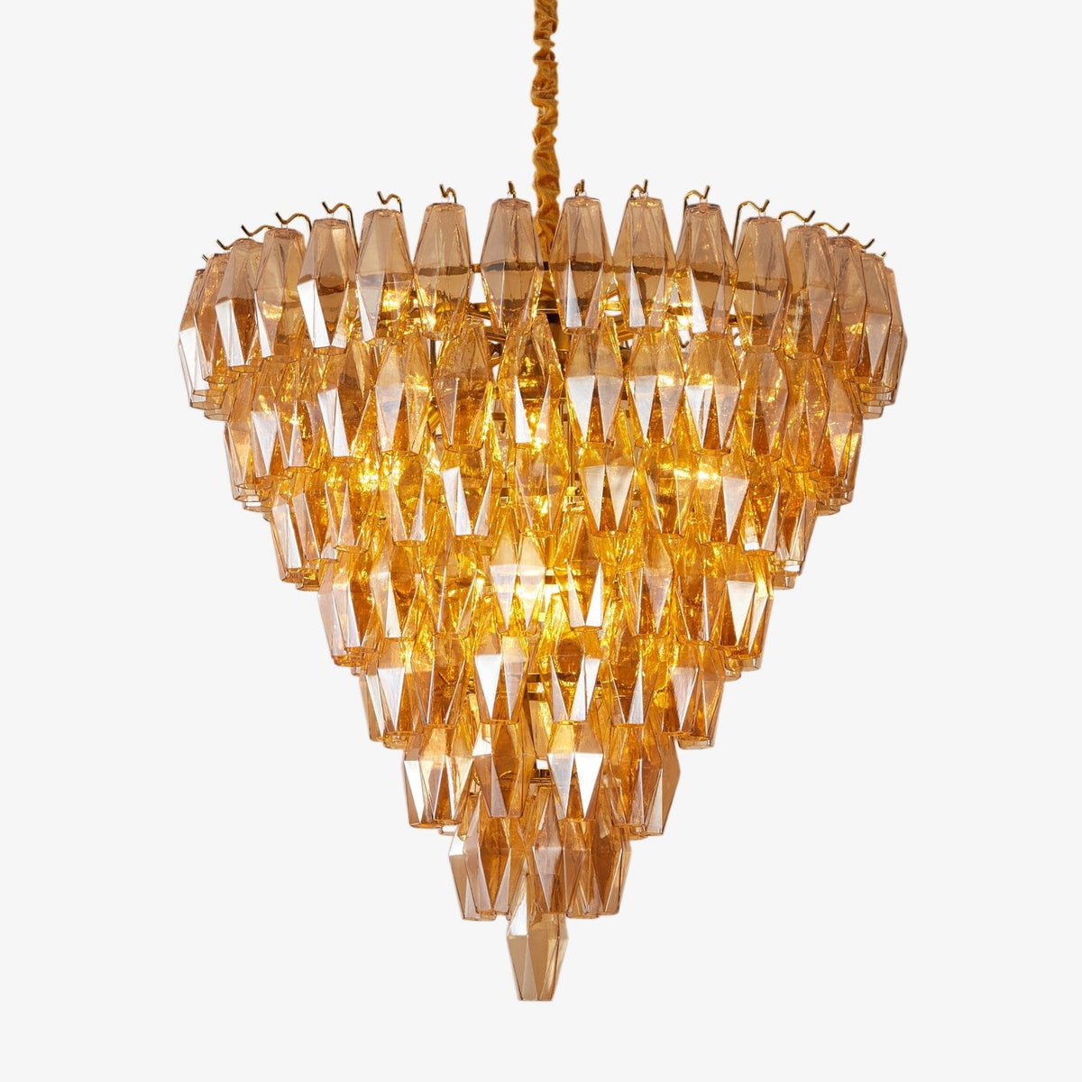 Amber Empire Chandelier — Hand-Blown Faceted Glass, Gold Brass Frame