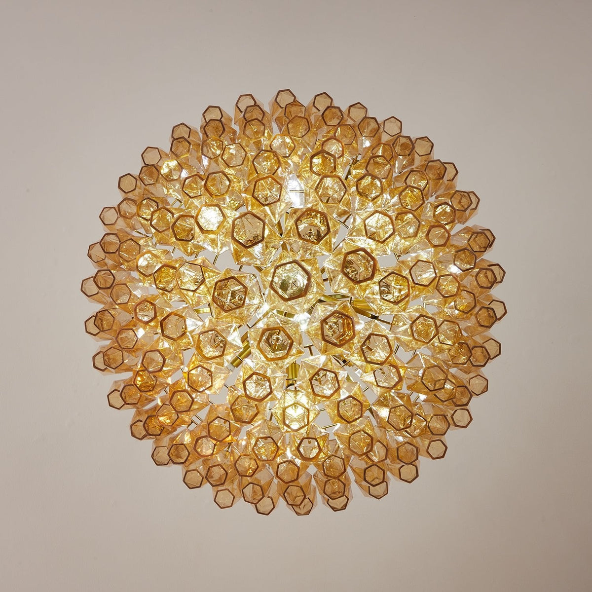 Amber Empire Chandelier — Hand-Blown Faceted Glass, Gold Brass Frame