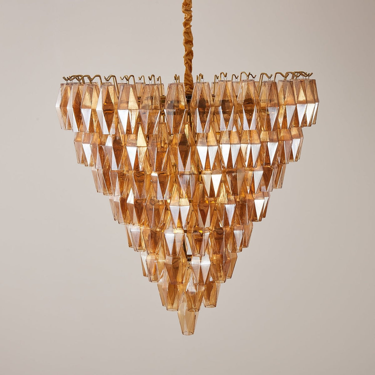 Amber Empire Chandelier — Hand-Blown Faceted Glass, Gold Brass Frame