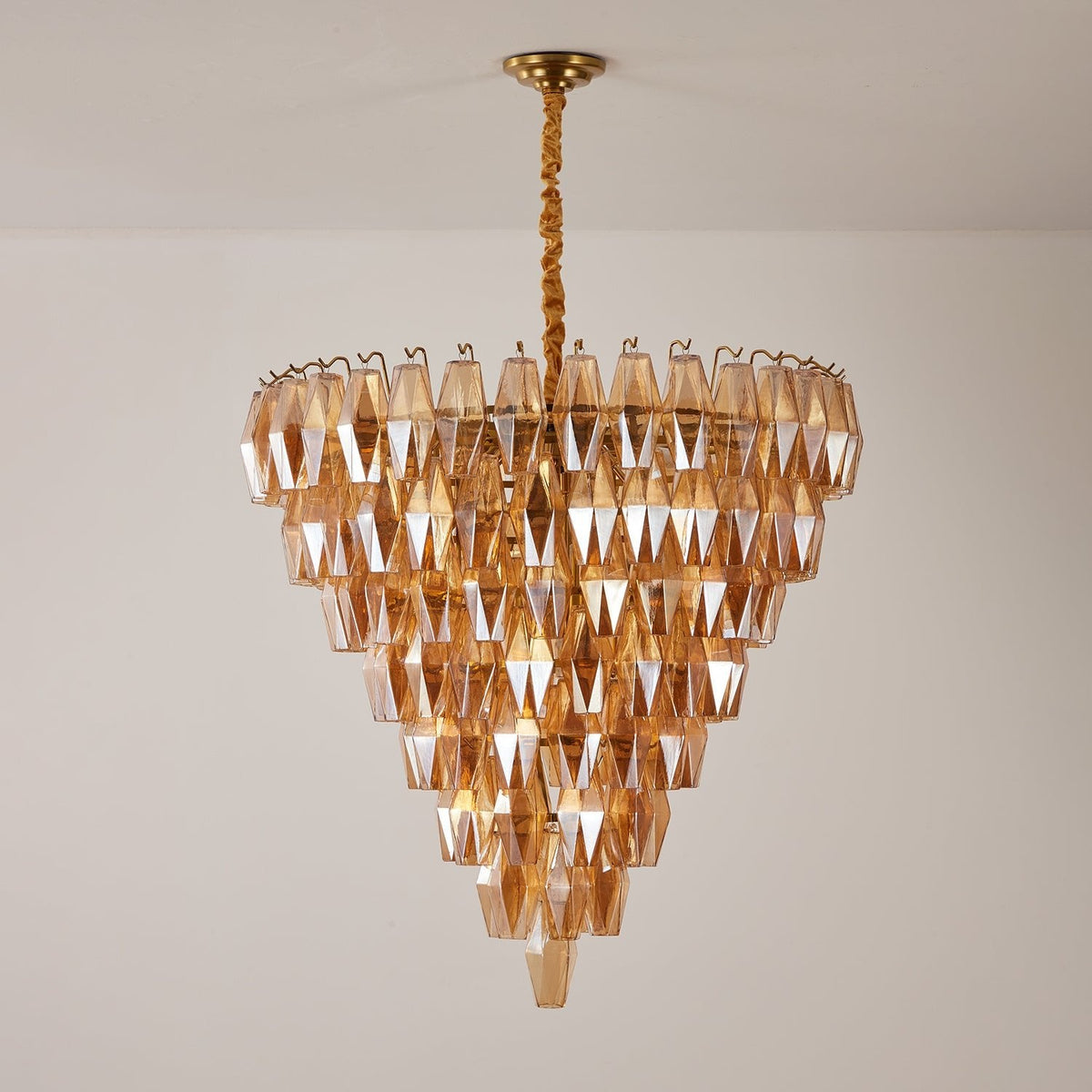 Amber Empire Chandelier — Hand-Blown Faceted Glass, Gold Brass Frame
