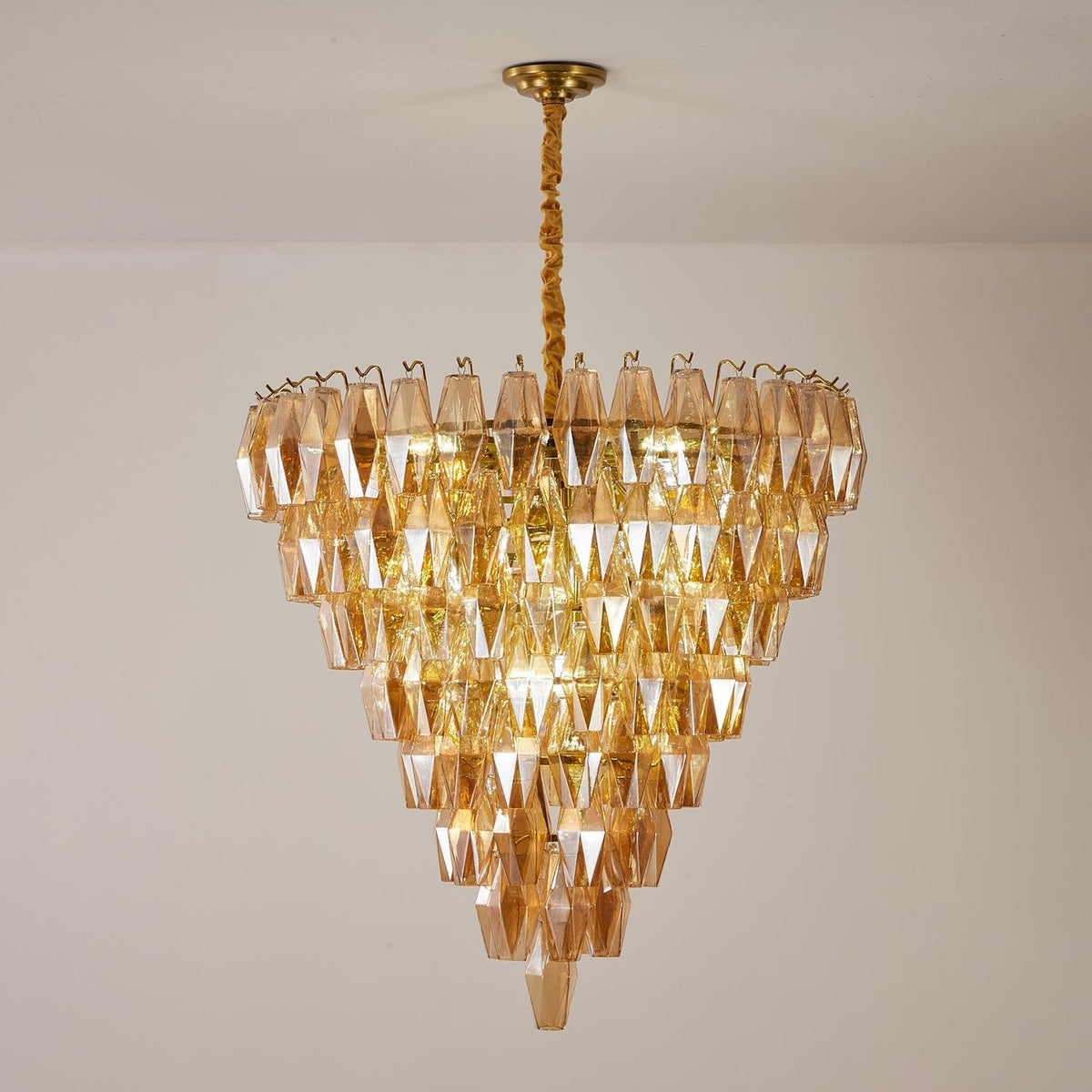 Amber Empire Chandelier — Hand-Blown Faceted Glass, Gold Brass Frame