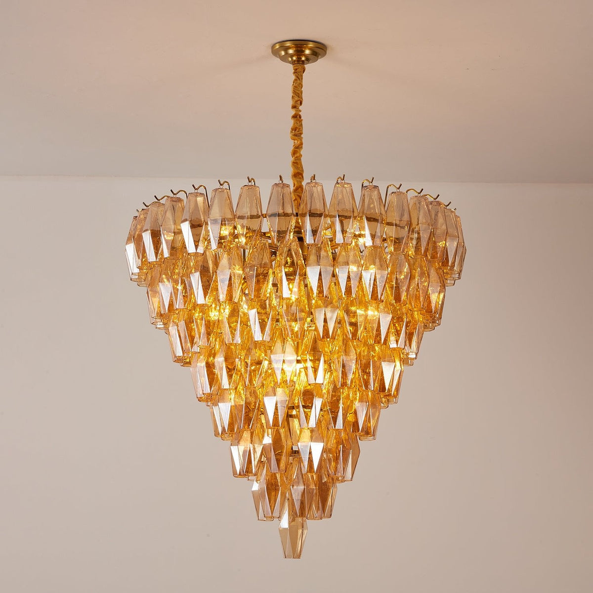 Amber Empire Chandelier — Hand-Blown Faceted Glass, Gold Brass Frame
