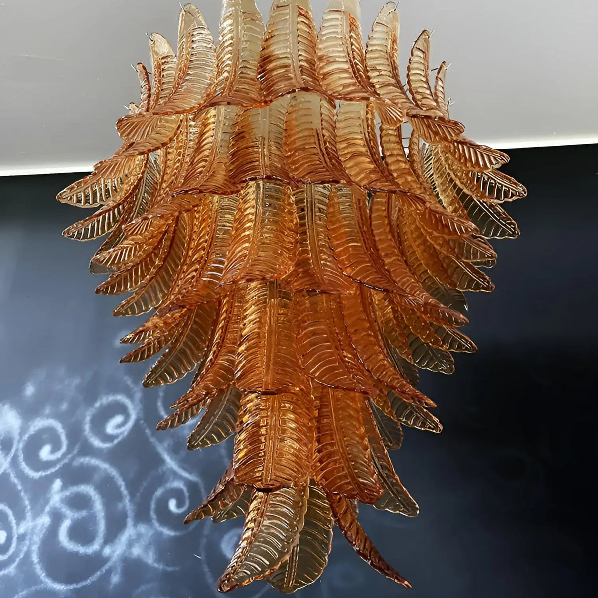 Amber Leaf Cascade Chandelier — Modern Art Glass Pendant for Dining Room