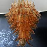 Amber Leaf Cascade Chandelier — Modern Art Glass Pendant for Dining Room