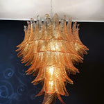 Amber Leaf Cascade Chandelier — Modern Art Glass Pendant for Dining Room
