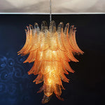 Amber Leaf Cascade Chandelier — Modern Art Glass Pendant for Dining Room
