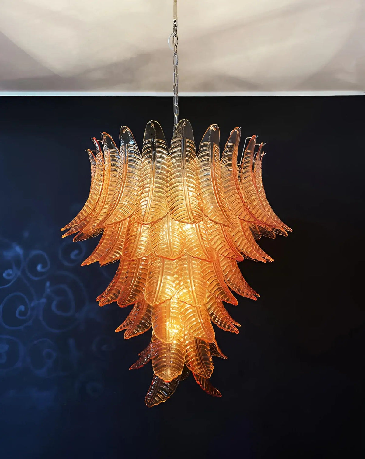 Amber Leaf Cascade Chandelier — Modern Art Glass Pendant for Dining Room