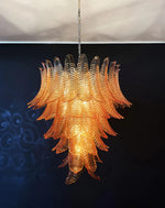 Amber Leaf Cascade Chandelier — Modern Art Glass Pendant for Dining Room