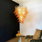 Amber Leaf Cascade Chandelier — Modern Art Glass Pendant for Dining Room