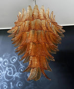 Amber Leaf Cascade Chandelier — Modern Art Glass Pendant for Dining Room