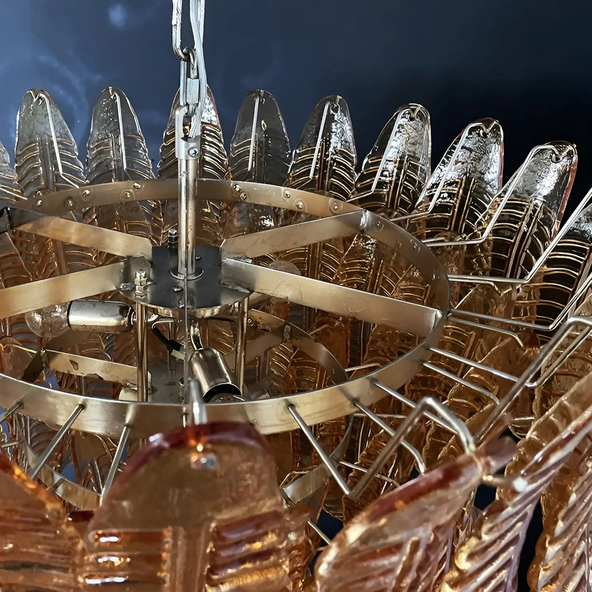 Amber Leaf Cascade Chandelier — Modern Art Glass Pendant for Dining Room